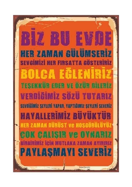 Mutlu Aile Tablosu Retro Vintage Ahşap Poster