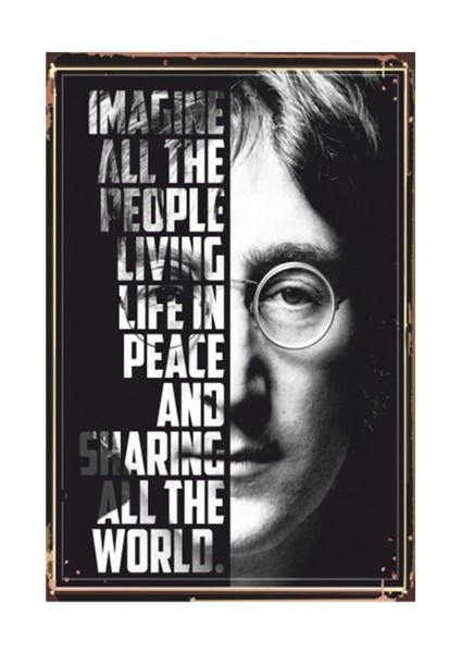 John Lennon Imagine Retro Vintage Ahşap Poster