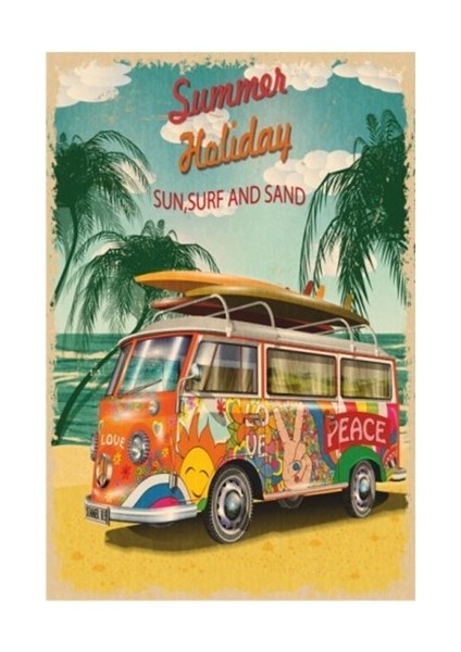 Yaz Tatili ve Vosvos Retro Vintage Ahşap Poster