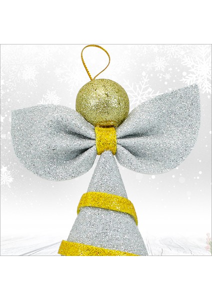 Yılbaşı Ağacı Simli Eva Külah Tepelik, 14CM x 9cm - Gümüş