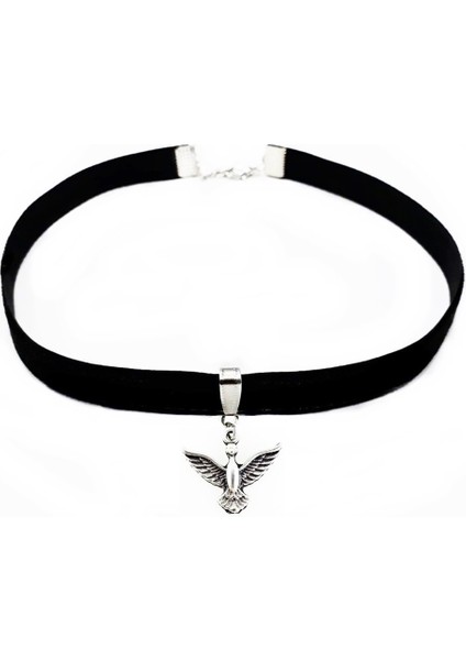 Albatros Kuşu Siyah Kadife Kadın Choker Tasma Kolye