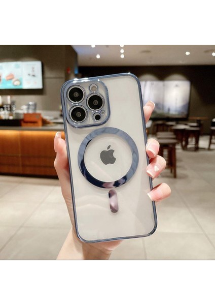 Iphone 14 Tam Uyumlu Köşeleri Renkli Şeffaf Kamera Korumalı Magsafe Luxury Kılıf