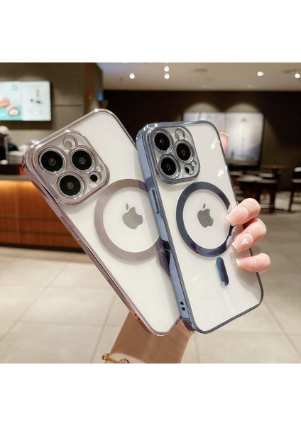 Iphone 14 Tam Uyumlu Köşeleri Renkli Şeffaf Kamera Korumalı Magsafe Luxury Kılıf