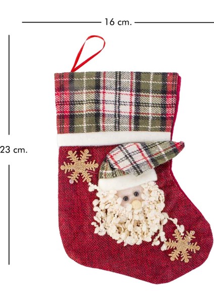 Yılbaşı Noel Askılı Ekose Çorap Süs 16 x 23 cm Noel Baba Figürlü fiyatları