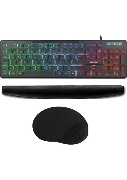 KB-120 Sleek Siyah USB Aydınlatmalı Q Gaming Oyuncu Klavyesi + Klavye Pad + Mouse Pad Set