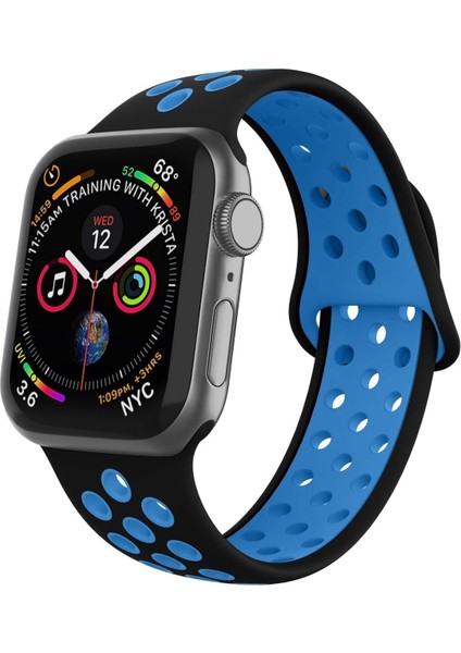 Apple Watch Uyumlu Silikon Kordon Watch Uyumlu Uyumlu Kayış Seri - 38MM/40MM - Siyah Mavi