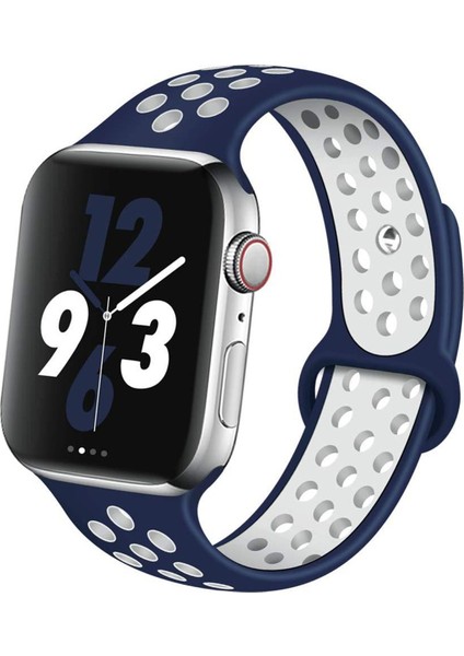 Watch Uyumlu Silikon Kordon Kayış Seri 1 | 2 | 3 | 4 | 5 42MM/44MM - Lacivert Beyaz