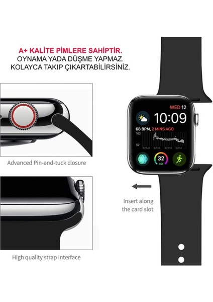 Apple Watch Uyumlu Kordon 2 3 4 5 Seri 42 mm ve 44 mm Silikon Kordon Kayış