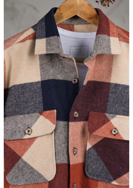 Oversize Ekoseli Çift Cep Erkek Kalın Oduncu Gömlek modelleri