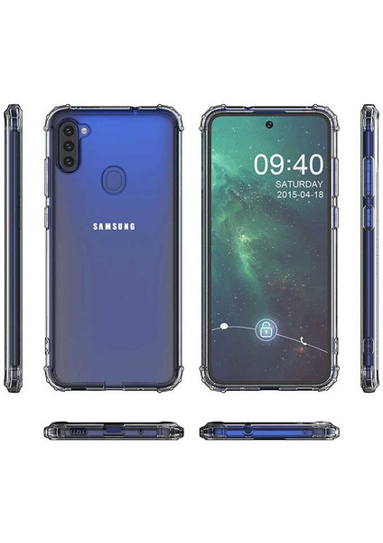 Samsung Galaxy M11 Şeffaf Kamera Korumalı Darbe Emici Telefon Kılıfı