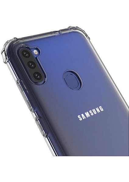 Samsung Galaxy M11 Şeffaf Kamera Korumalı Darbe Emici Telefon Kılıfı