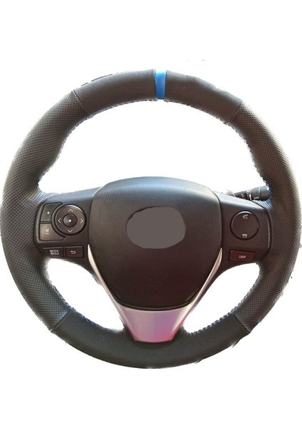 Toyota Corolla-Rav4-Auris Noktalı Süet Mavi Şeritli Dikişli Direksiyon Kılıfı
