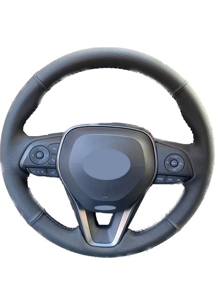 Toyota Corolla (2019-2022) Krom Kapaklı Direksiyon Tam Uyumlu Klasik Siyah Deri Direksiyon Kılıfı