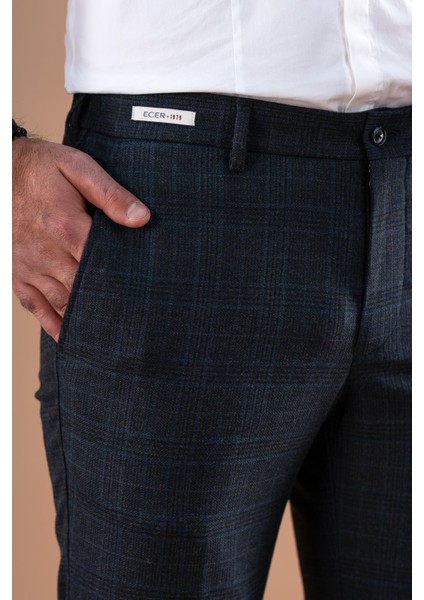 Beli Lastikli Regular Fit Ekoseli Kışlık Kumaş Pantolon