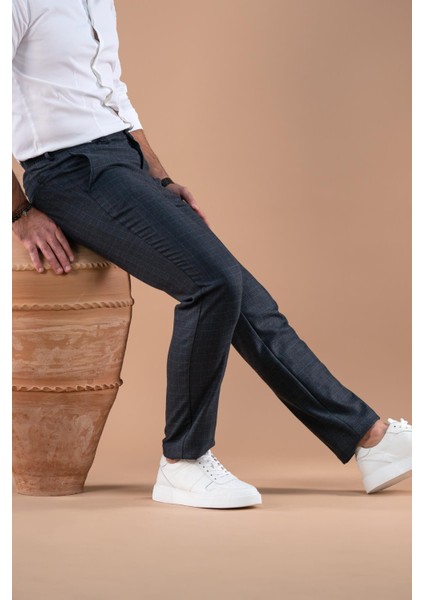 Beli Lastikli Regular Fit Ekoseli Kışlık Kumaş Pantolon