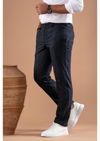 Beli Lastikli Regular Fit Ekoseli Kışlık Kumaş Pantolon modelleri