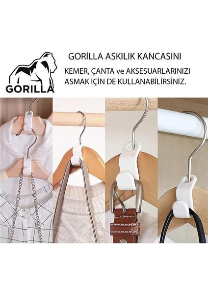 Gorılla Askı Kancası 20 Adet Gömlek Çanta Kemer Askı Kancası Dolap Içi Düzenleyici Askı Kancası