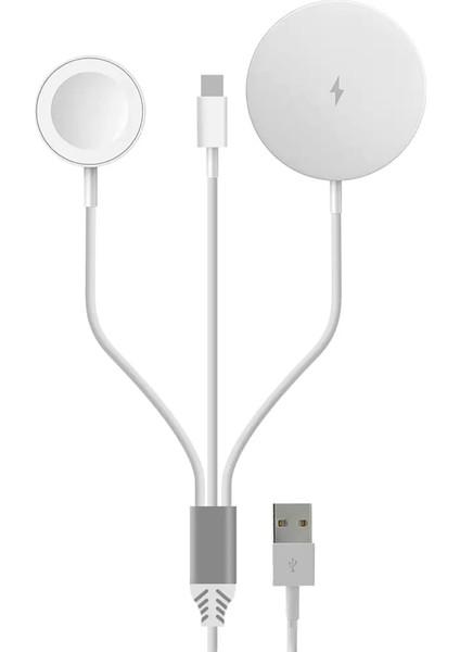 3in1 Magsafe Wireless Lightning USB Şarj Kablosu iPhone Airpods Apple Watch ile Uyumlu