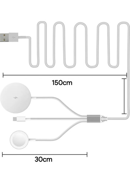 3in1 Magsafe Wireless Lightning USB Şarj Kablosu iPhone Airpods Apple Watch ile Uyumlu
