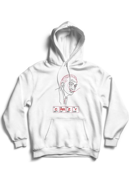 Unisex Beyaz Salvador Dali Baskılı Kapüşonlu %100 Pamuklu 3 Iplik Sweatshirt