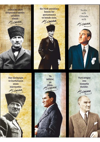 Mustafa Kemal Atatürk 6lı Mini Retro Ahşap Poster Seti Uv Baskılı-3