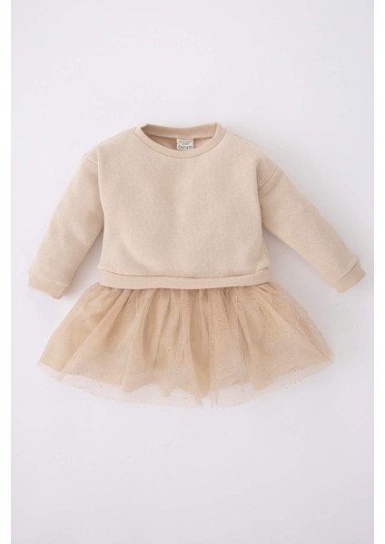 Kız Bebek Bisiklet Yaka Uzun Kollu Sweat Elbise Z3336A222WN