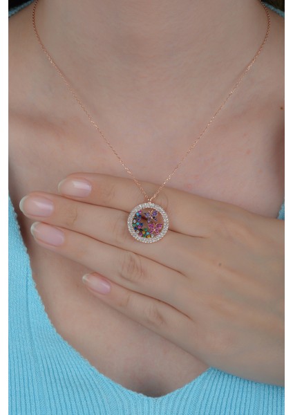 Kadın 925 Ayar Daire Uçuşan Kelebekler Gümüş Kolye fiyatları