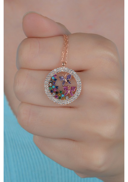 Kadın 925 Ayar Daire Uçuşan Kelebekler Gümüş Kolye modelleri