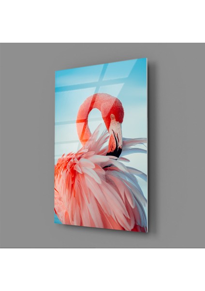 Flamingo ve Gökyüzü Cam Tablo