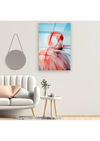 Flamingo ve Gökyüzü Cam Tablo