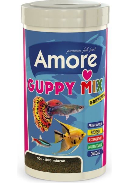 Guppy Mix Granules 250ML + Tropical Mix Selection 250ML Akvaryum Balık Yemi ve Fishvit Vitamin