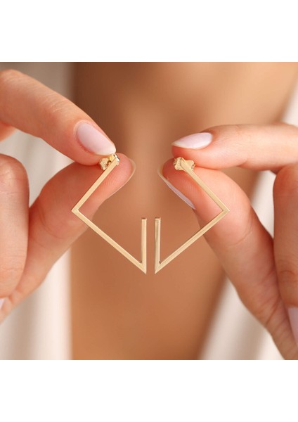 Altın Halka Küpe Italy Half Pyramid