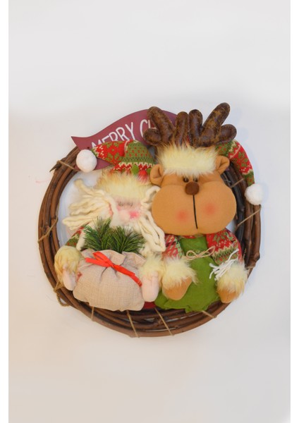 Luxury Dekoratif Mery Christmas 35CM Geyikli Kapı Süsü