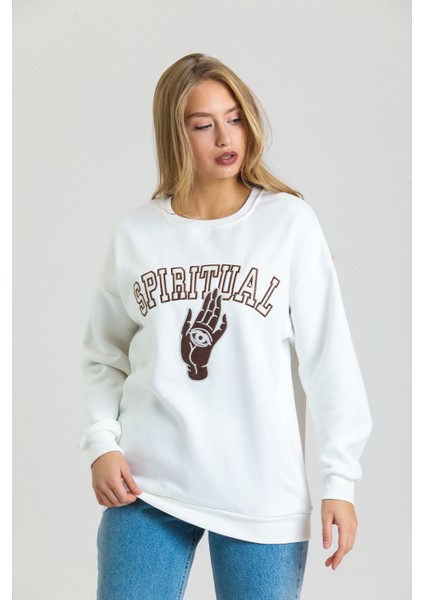 Spiritüel Nakışlı Kalın Içi Polarlı Oversize Sweatshirt fiyatları
