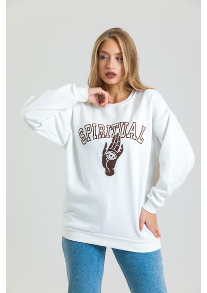 Spiritüel Nakışlı Kalın Içi Polarlı Oversize Sweatshirt fırsatları