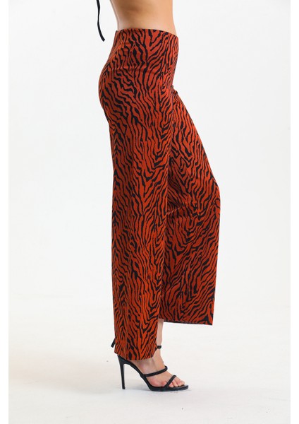 Zebra Desenli Wide Leg Bol Paça Pantolon