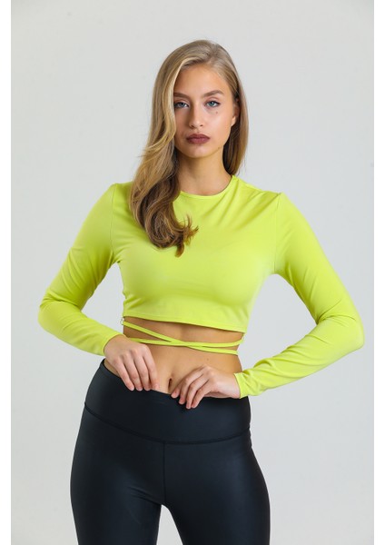 Neon Yeşil Bağlama Detaylı Crop Bluz fiyatları