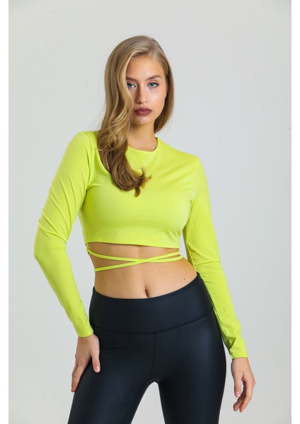 Neon Yeşil Bağlama Detaylı Crop Bluz modelleri