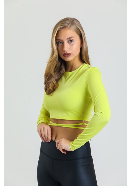 Neon Yeşil Bağlama Detaylı Crop Bluz fırsatları