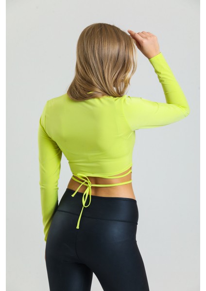 Neon Yeşil Bağlama Detaylı Crop Bluz indirimleri