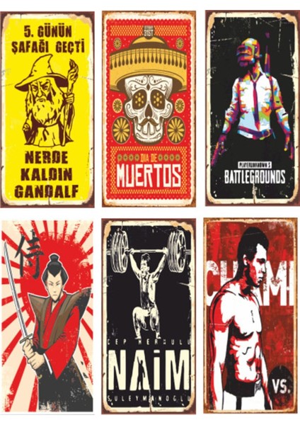 Retro Ahşap Poster 6lı Seti-2