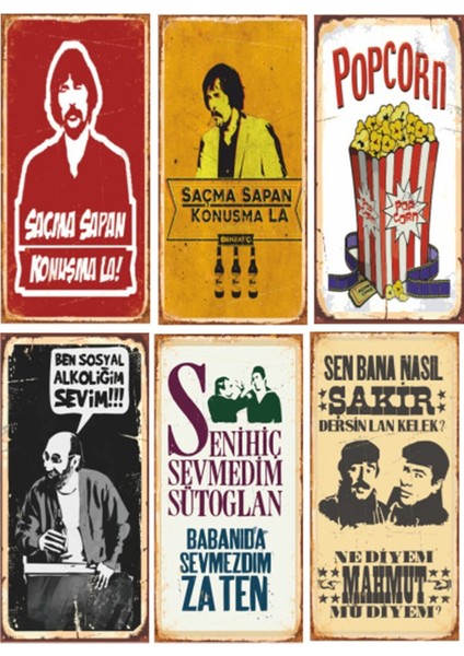 Behzat Ç Yeşilçam Temalı 6lı Ahşap Poster Seti