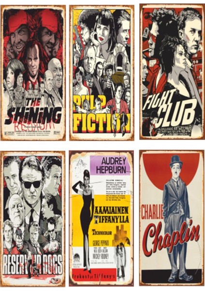 Sinema 6lı Retro Ahşap Poster Seti- 2