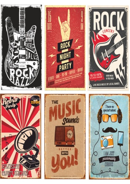 Müzik Temalı 6lı Retro Ahşap Poster Seti