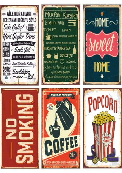 Aile Mutfak 6lı Retro Ahşap Poster Seti