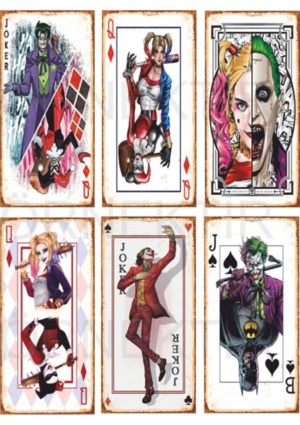 Joker ve Harley Quinn 6lı Mini Retro Ahşap Poster Seti