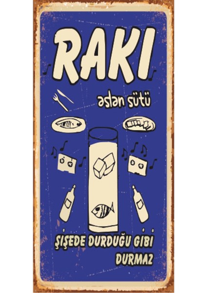 Rakı Aslan Sütü (10 cm x 20 Cm) Mini Retro Ahşap Poster