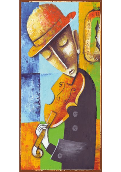 Keman Çalan Adam (10 cm x 20 Cm) Mini Retro Ahşap Poster