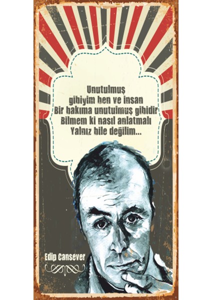 Edip Cansever (10 cm x 20 Cm) Mini Retro Ahşap Poster