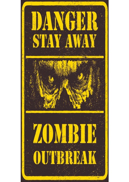 Dikkat Zombi (10 cm x 20 Cm) Mini Retro Ahşap Poster